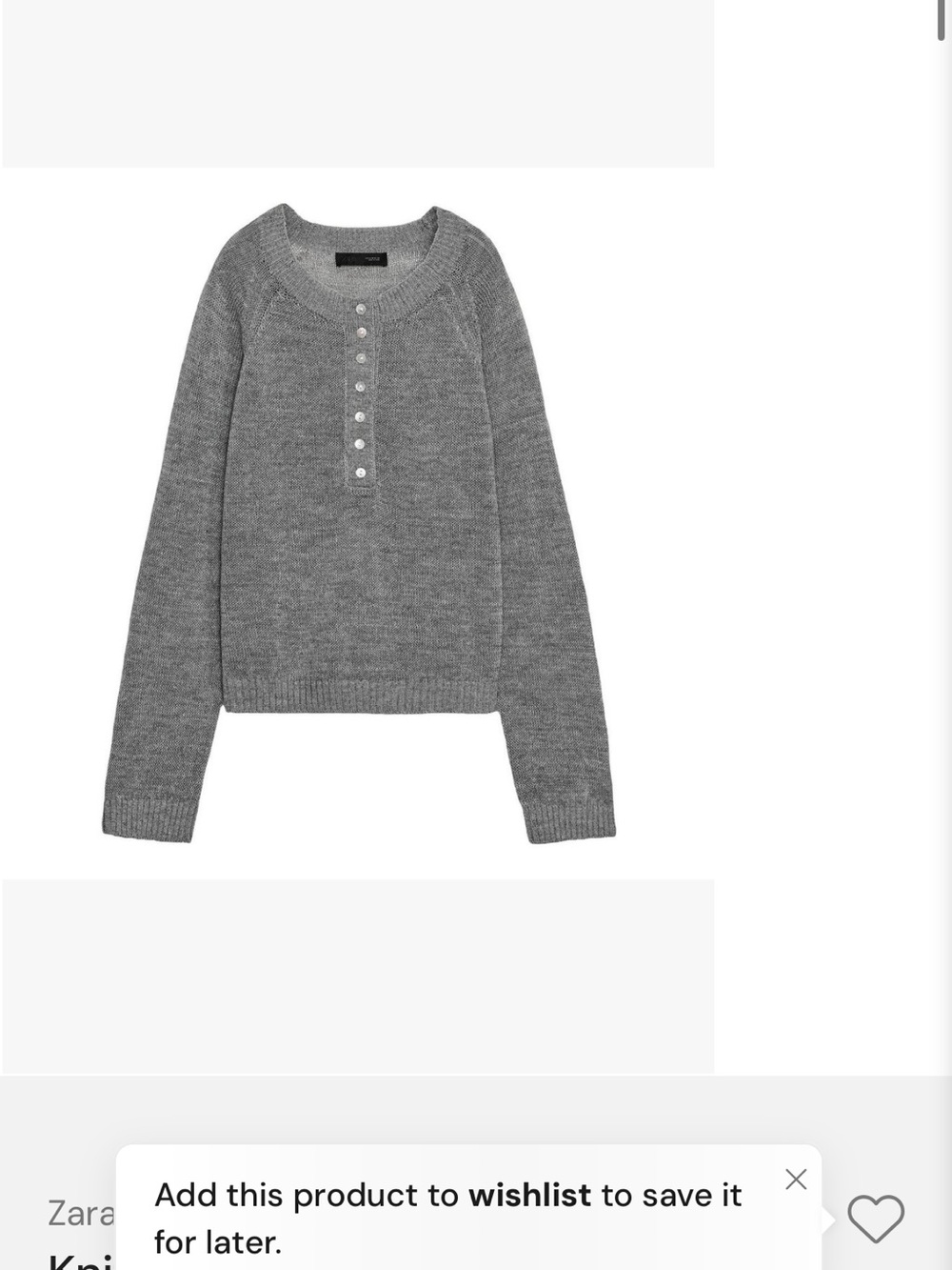 IN SEARCH OF Zara Grey Ribbed Henley Sweater baker button down
